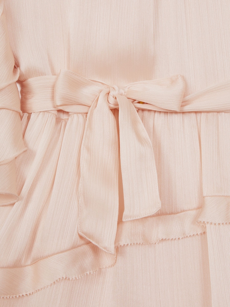 Reiss Pink Polly Senior Textured Satin Frilly Dress - Image 7 of 7