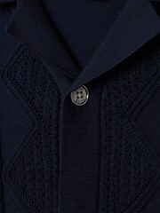 Reiss Navy Fortune 13-14 yrs Cable Knit Cuban Collar Shirt - Image 6 of 6