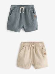 Modra/bež - Soft Textured Cotton Shorts 2 Pack (3mths-7yrs) - Slika 1 iz 4