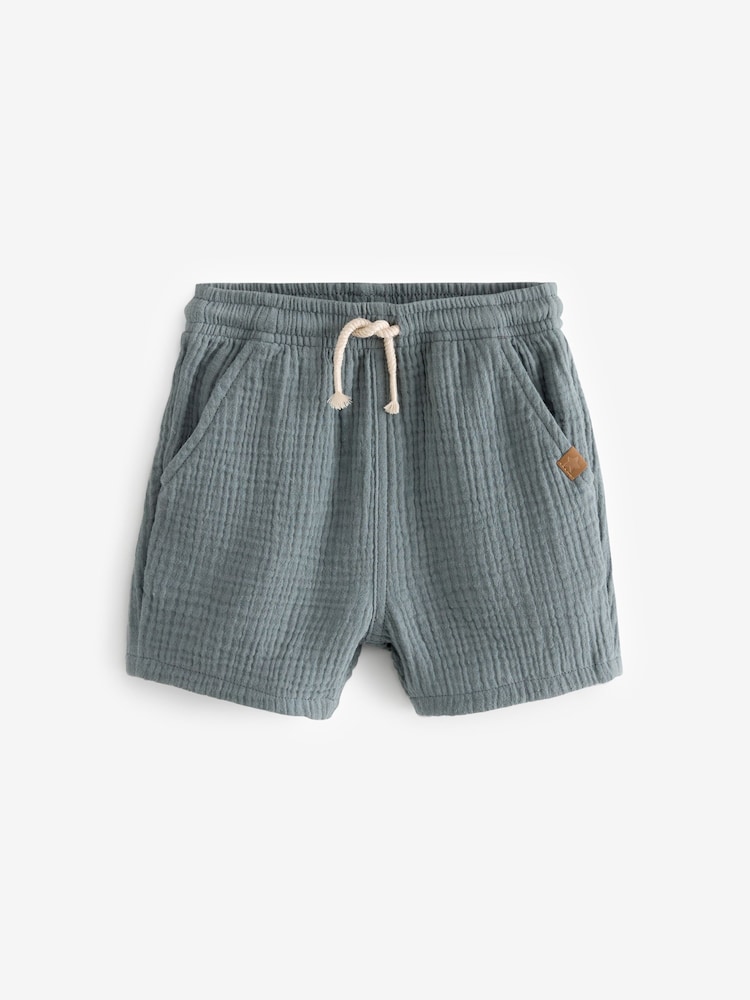 Modra/bež - Soft Textured Cotton Shorts 2 Pack (3mths-7yrs) - Slika 2 iz 4