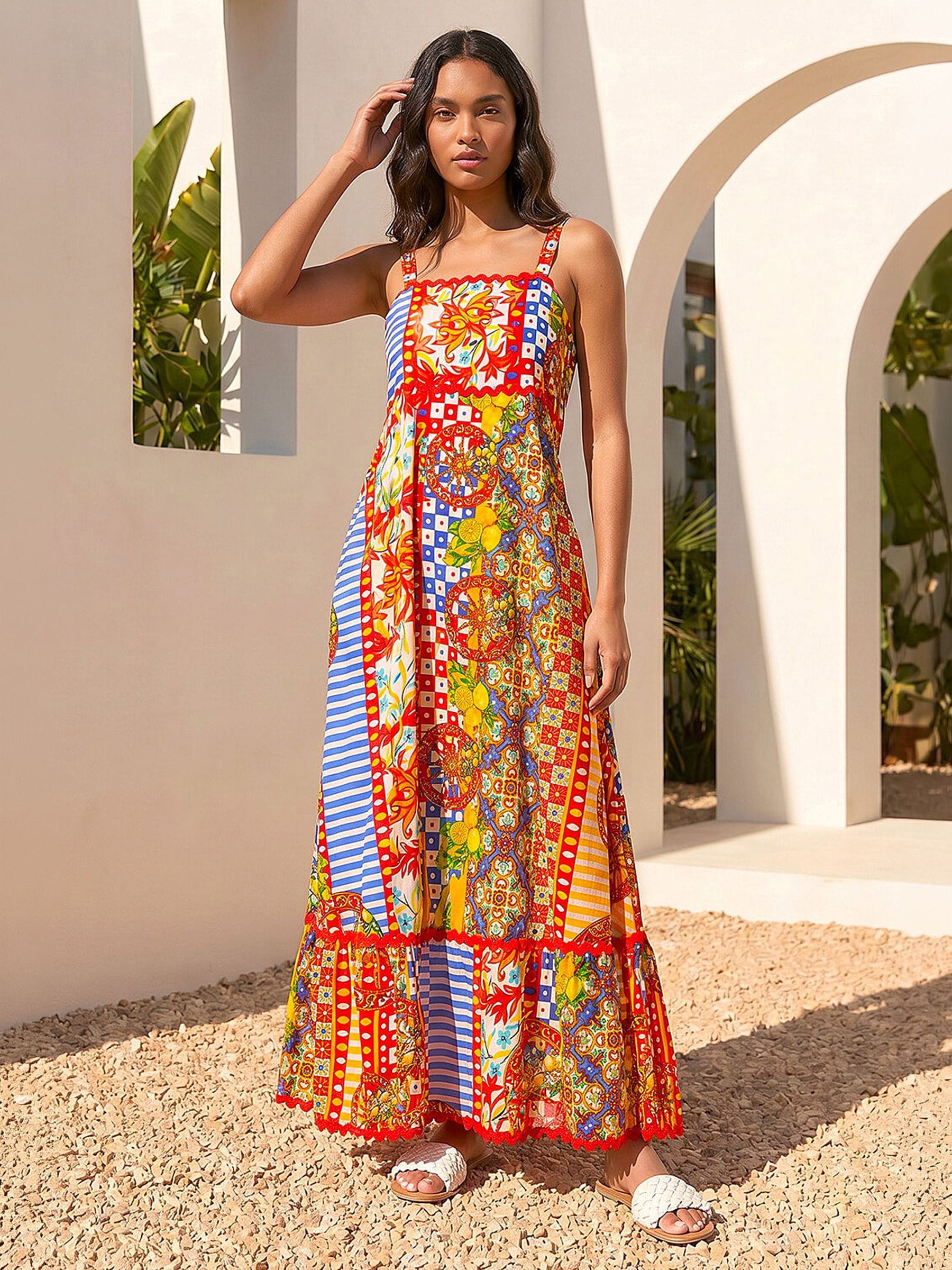 Buy Roman Red Patchwork Ric Rac Maxi Dress from Next USA