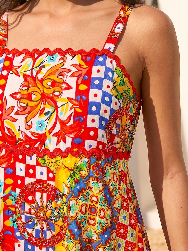 Roman Red Patchwork Ric Rac Maxi Dress - Image 4 of 4