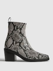 Reiss Snake Sienna Leather Heeled Western Boots - Image 1 of 6