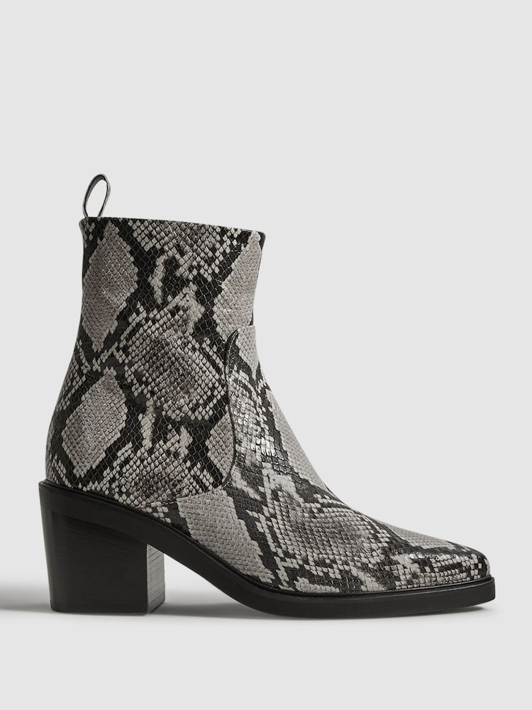 Reiss Snake Sienna Leather Heeled Western Boots - Image 1 of 6