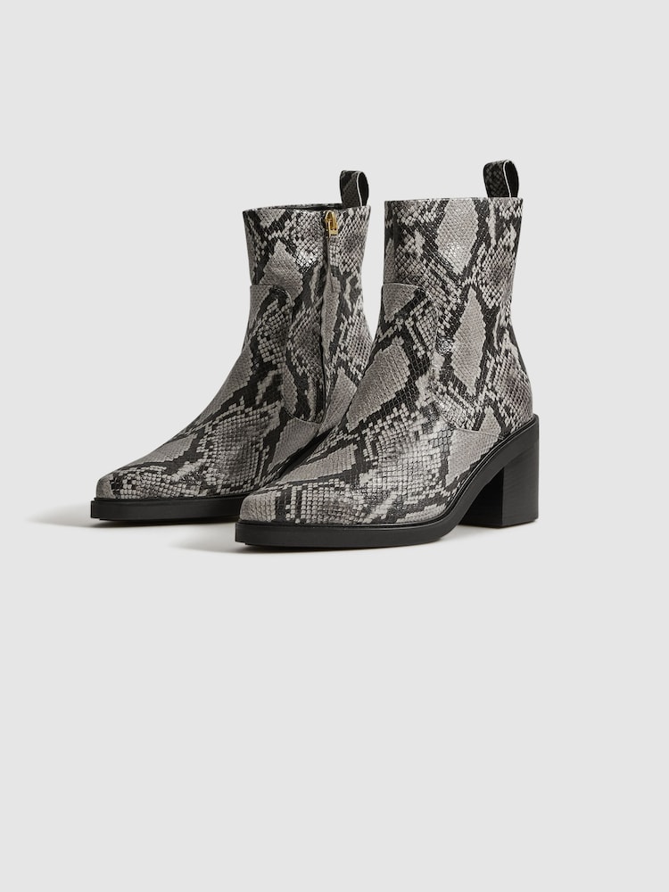 Reiss Snake Sienna Leather Heeled Western Boots - Image 4 of 6
