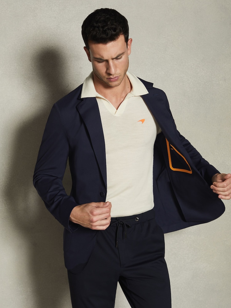 Reiss x McLaren F1 Team Navy McLaren F1 Slim Fit Technical Single Breasted Blazer - Image 1 of 7
