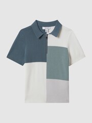 Reiss Sage Delta 13-14 yrs Colourblock Half-Zip Polo Shirt - Image 1 of 6