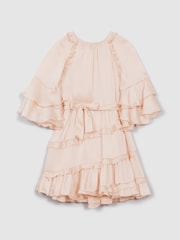 Reiss Pink Polly 4-9 yrs Textured Satin Frilly Dress - Image 2 of 7