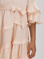 Reiss Pink Polly 4-9 yrs Textured Satin Frilly Dress - Image 4 of 7
