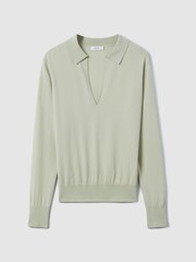 Reiss Sage Nellie Knitted Collared V-Neck Top - Image 2 of 6