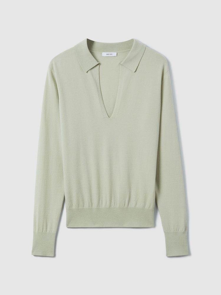 Reiss Sage Nellie Knitted Collared V-Neck Top - Image 2 of 6