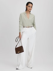 Reiss Sage Nellie Knitted Collared V-Neck Top - Image 3 of 6