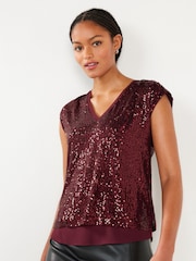 Berry Red Sequin V-Neck Top - Image 1 of 3