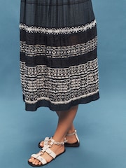 Navy Embroidered Tiered Summer Midi Dress - Image 4 of 6