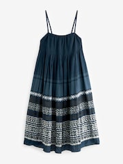 Navy Embroidered Tiered Summer Midi Dress - Image 5 of 6