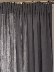 Charcoal Grey 100% Cotton Crinkle Pencil Pleat Curtains - Image 2 of 5