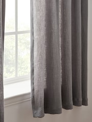 Charcoal Grey 100% Cotton Crinkle Pencil Pleat Curtains - Image 3 of 5