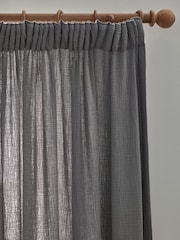Charcoal Grey 100% Cotton Crinkle Pencil Pleat Curtains - Image 4 of 5