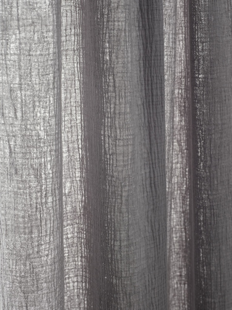 Charcoal Grey 100% Cotton Crinkle Pencil Pleat Curtains - Image 5 of 5