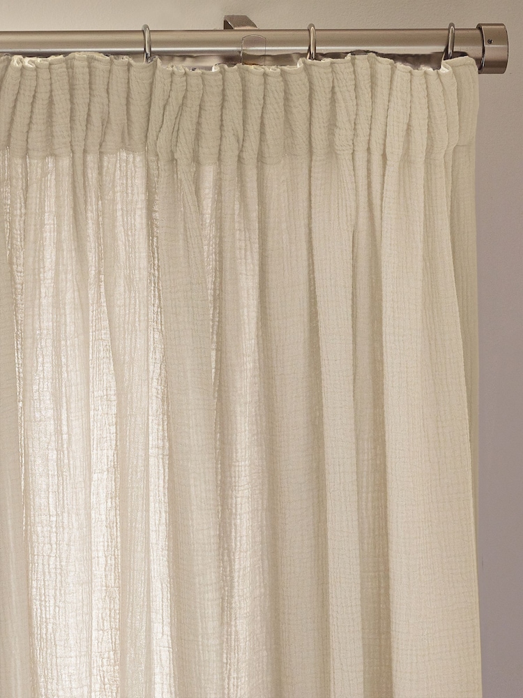 Natural 100% Cotton Crinkle Pencil Pleat Curtains - Image 2 of 4
