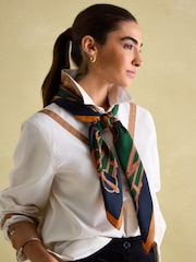 Joules Bloomfield Khaki Green Square Silk Scarf - Image 1 of 6