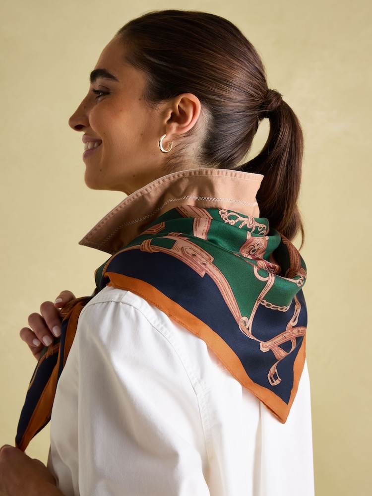 Joules Bloomfield Khaki Green Square Silk Scarf - Image 2 of 6