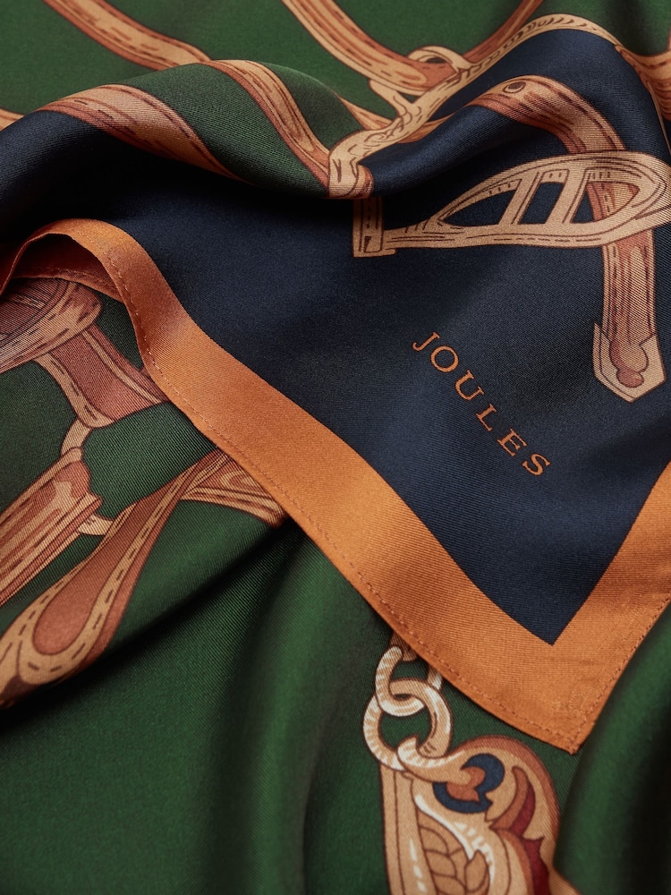 Joules Bloomfield Khaki Green Square Silk Scarf - Image 4 of 6