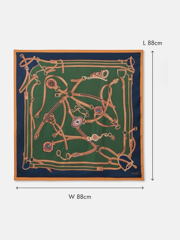 Joules Bloomfield Khaki Green Square Silk Scarf - Image 6 of 6