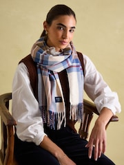 Joules Langtree Cream & Blue Scarf - Image 1 of 4