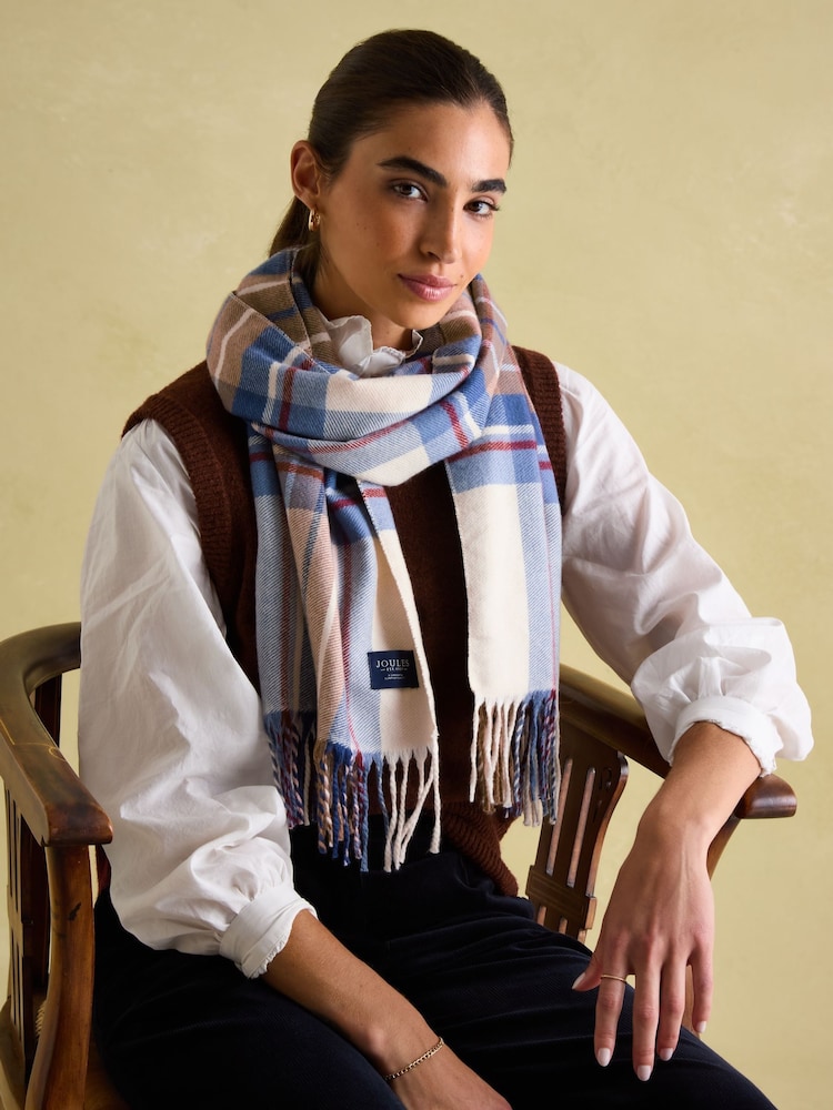 Joules Langtree Cream & Blue Scarf - Image 1 of 4