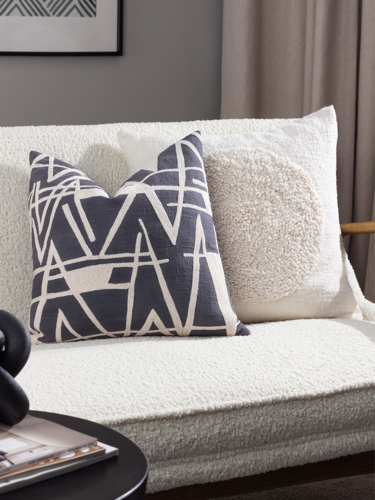 HÖEM Blue Vannes Embroidered Polyester Filled 100% Cotton Cushion - Image 2 of 7