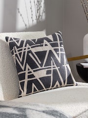 HÖEM Blue Vannes Embroidered Feather Filled 100% Cotton Cushion - Image 1 of 7