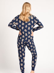 Chelsea Peers Blue Maternity Navy Cockapoo Print Crewneck Long Pyjama Set - Image 2 of 5
