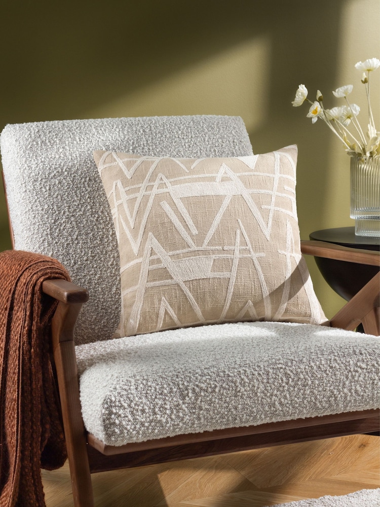 HÖEM Natural Vannes Embroidered Feather Filled 100% Cotton Cushion - Image 2 of 7