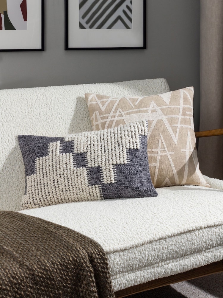 HÖEM Blue Himal Woven Knot Polyester Filled 100% Cotton Cushion - Image 2 of 7