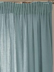 Modern Blue 100% Cotton Crinkle Pencil Pleat Curtains - Image 2 of 5