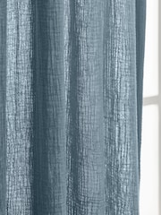 Modern Blue 100% Cotton Crinkle Pencil Pleat Curtains - Image 3 of 5