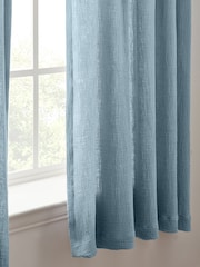 Modern Blue 100% Cotton Crinkle Pencil Pleat Curtains - Image 4 of 5