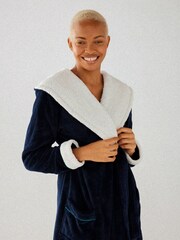 Chelsea Peers Blue Navy Fluffy Dressing Gown - Image 4 of 5