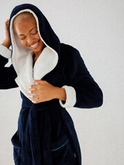 Chelsea Peers Blue Navy Fluffy Dressing Gown - Image 5 of 5