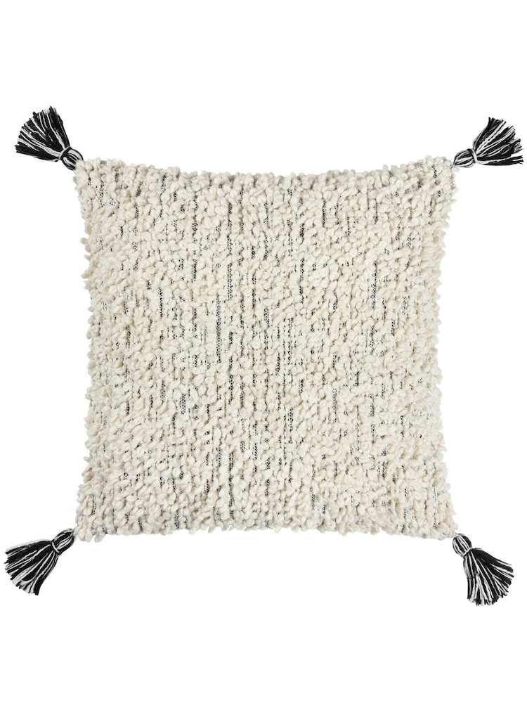 HÖEM Grey Cambre Boucle Tasselled Polyester Filled 100% Cotton Cushion - Image 2 of 6