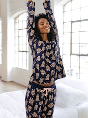 Chelsea Peers Blue Trouser Pyjamas Cockapoo Print Crewneck Long Pyjama Set - Image 2 of 5