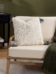 HÖEM Black Cambre Boucle Tasselled Feather Filled 100% Cotton Cushion - Image 1 of 6