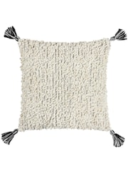 HÖEM Black Cambre Boucle Tasselled Feather Filled 100% Cotton Cushion - Image 2 of 6