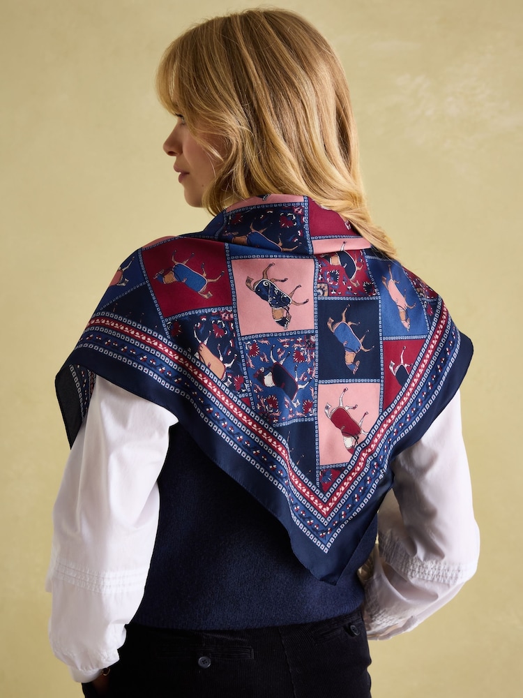 Joules Bloomfield Navy/Burgundy Square Silk Scarf - Image 2 of 6