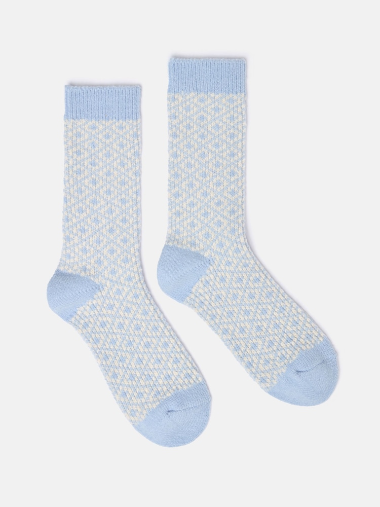 Joules Women's Toasty Blue Cosy Geometric Socks (size 4-8) - Image 1 of 3