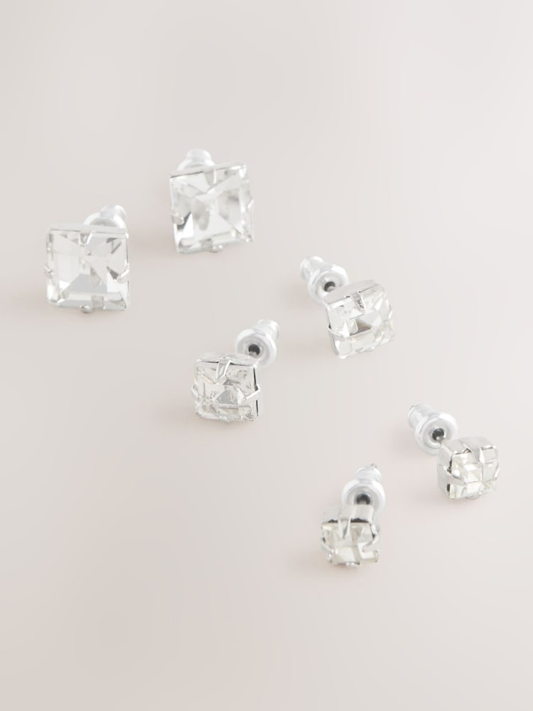 DCK Mens Silver Tone Crystal Stud Earrings - Image 1 of 3