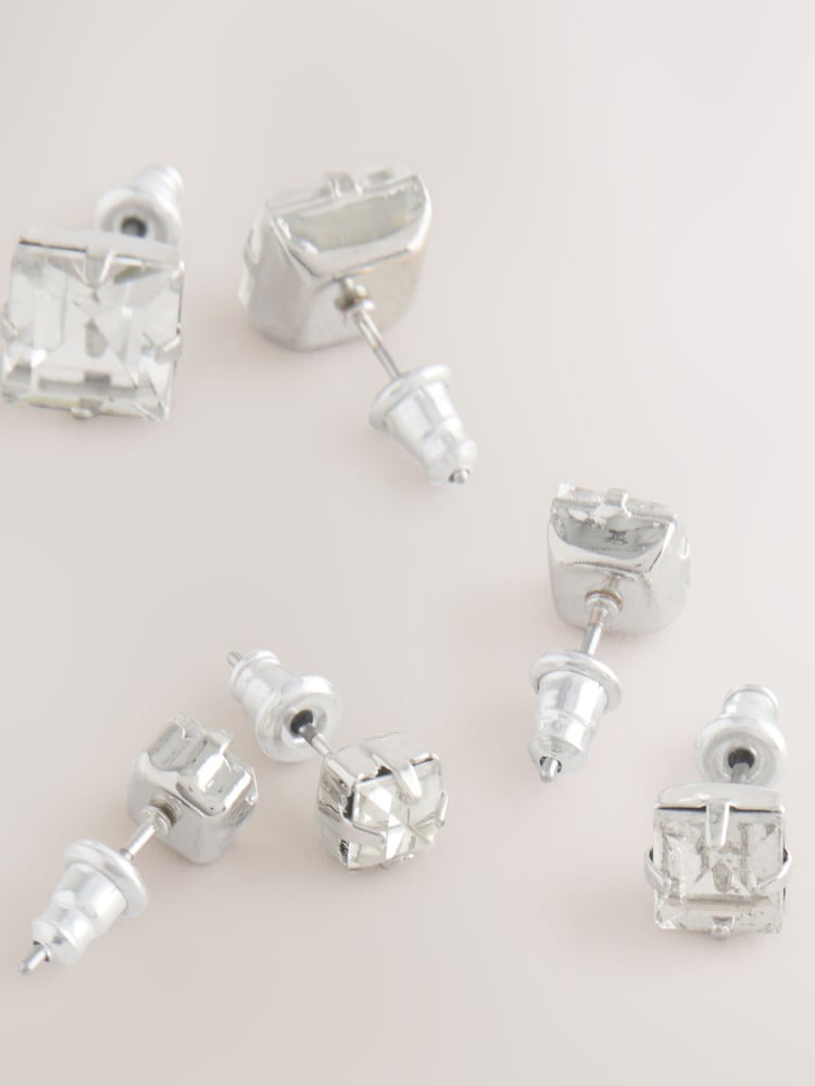 DCK Mens Silver Tone Crystal Stud Earrings - Image 2 of 3
