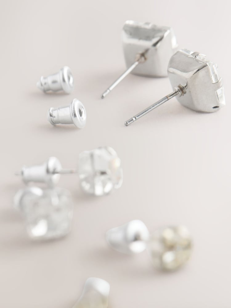 DCK Mens Silver Tone Crystal Stud Earrings - Image 3 of 3