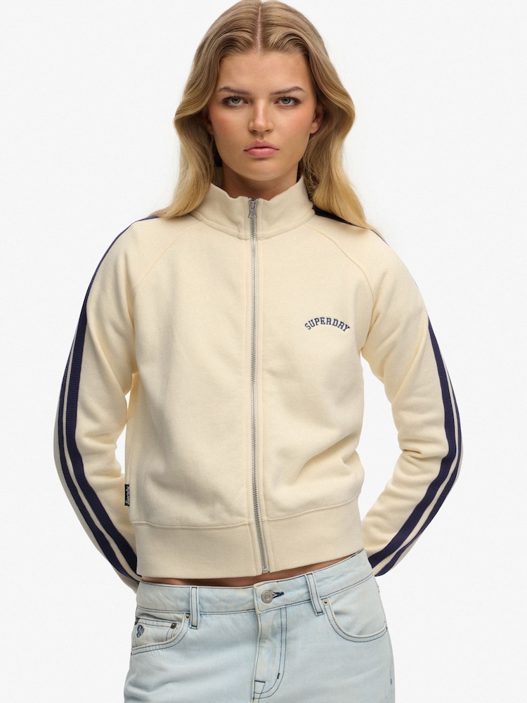 SUPERDRY White Essential Logo Zip Track Top - Image 1 of 6 SUPERDRY White Essential Logo Zip Track Top - Image 1 of 6